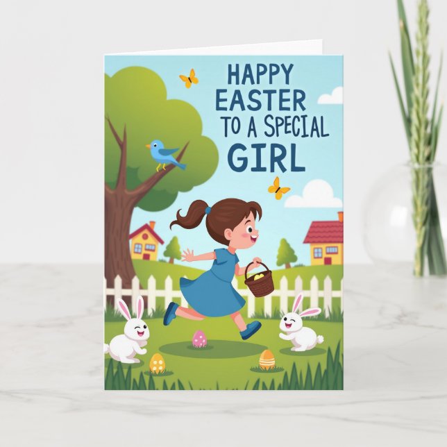Happy Easter Egg Hunt Girl Card Kort (Framsida)