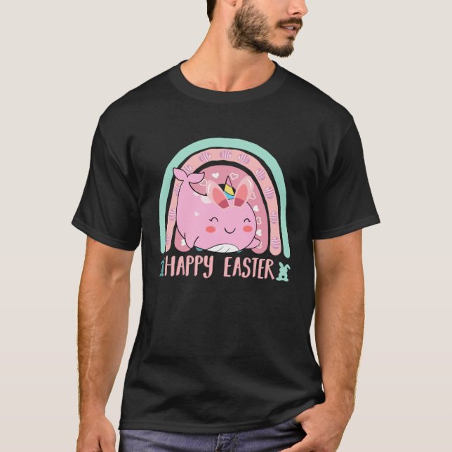Happy Easter Egg Y'all Rainbow  Narwhal T Shirt (Framsida)