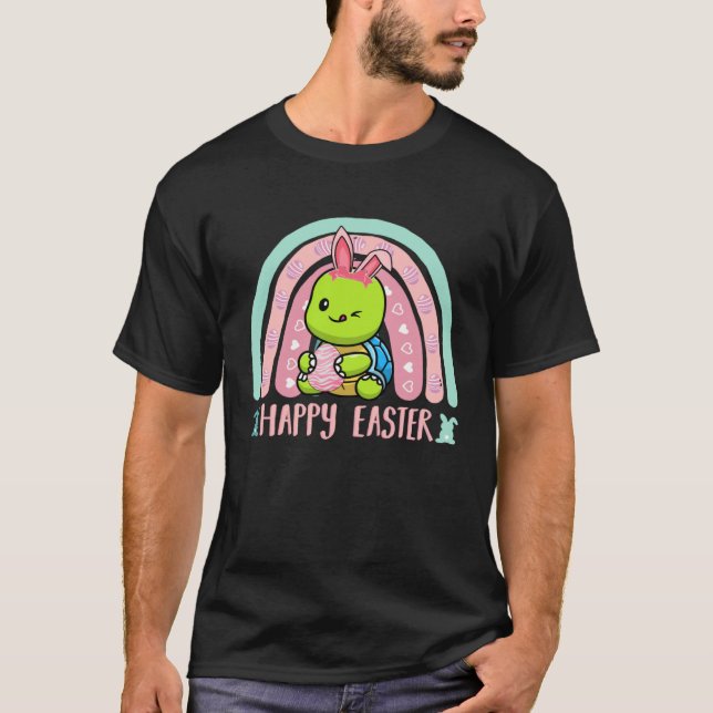 Happy Easter Egg Y'all Rainbow  Turtle T Shirt (Framsida)