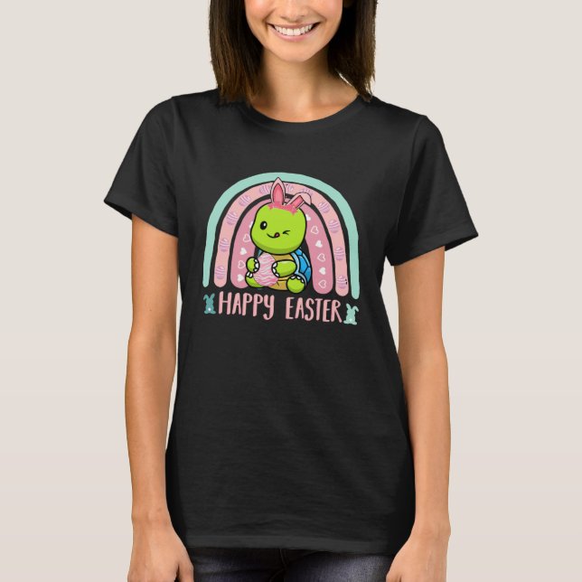 Happy Easter Egg Y'all Rainbow  Turtle T Shirt (Framsida)