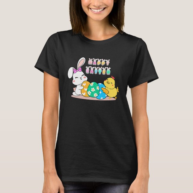 happy easter eggs egg bunny chick t shirt (Framsida)