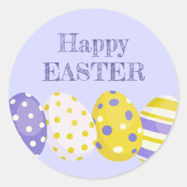 Happy Easter Eggs Purple Background Runt Klistermärke