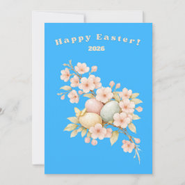 Happy Easter Elegant Floral Cherry Blossom Pastel  Julkort