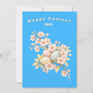 Happy Easter Elegant Floral Cherry Blossom Pastel Julkort