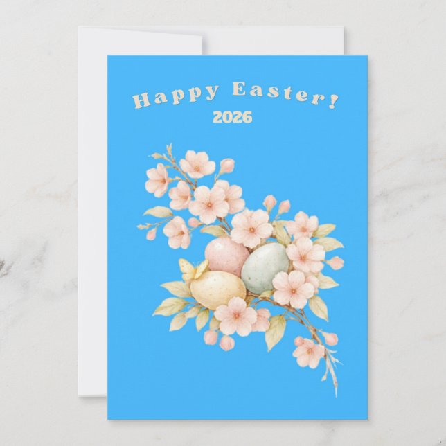 Happy Easter Elegant Floral Cherry Blossom Pastel  Julkort (Framsida)