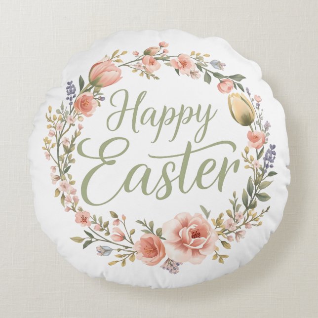 Happy Easter Elegant Floral  Rund Kudde (Framsidan)