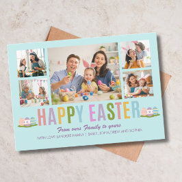 Happy Easter Family Photo Collage Blue Inbjudningar