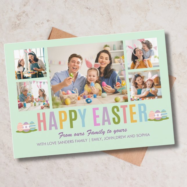 Happy Easter Family Photo Collage Green Inbjudningar (Skapare uppladdad)