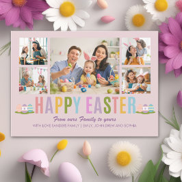 Happy Easter Family Photo Collage Pink Inbjudningar