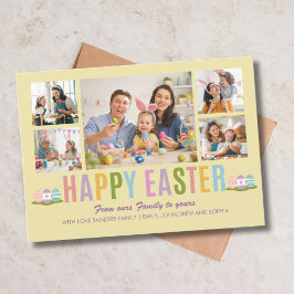 Happy Easter Family Photo Collage Yellow Inbjudningar