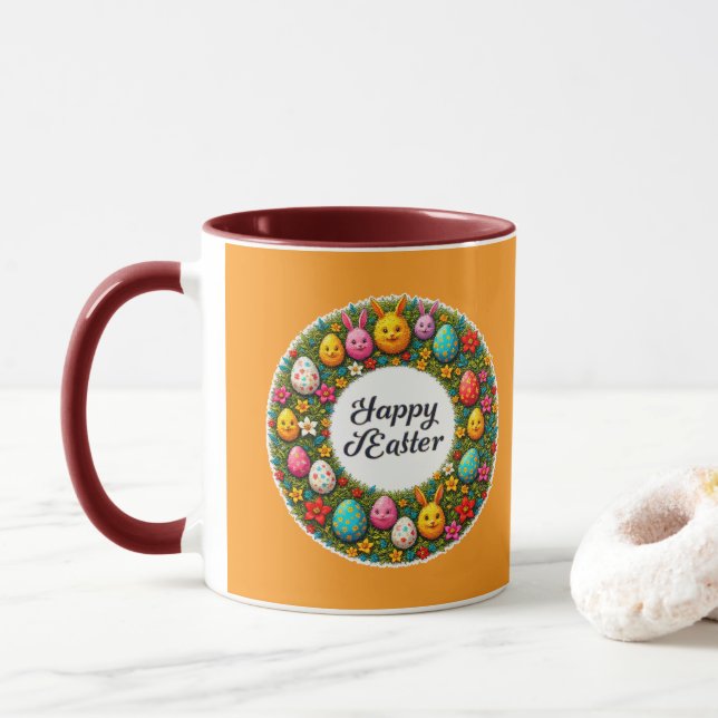 Happy Easter – Festive Egg Wreath caneca Mugg (Med munk)