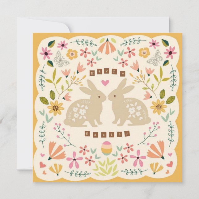 Happy Easter Floral Bunny Card – Cute Spring Easte Julkort (Framsida)