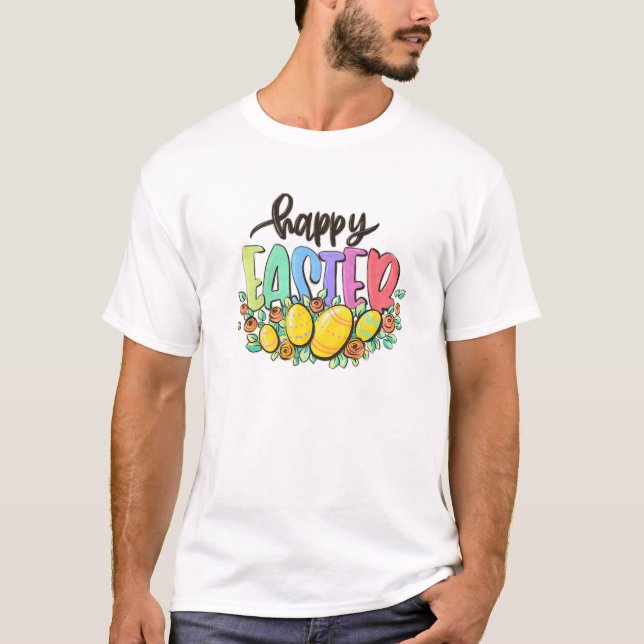 Happy Easter Floral Easter Eggs T Shirt (Framsida)
