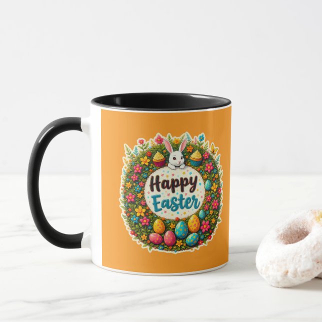 Happy Easter – Floral Spring Wreath caneca Mugg (Med munk)