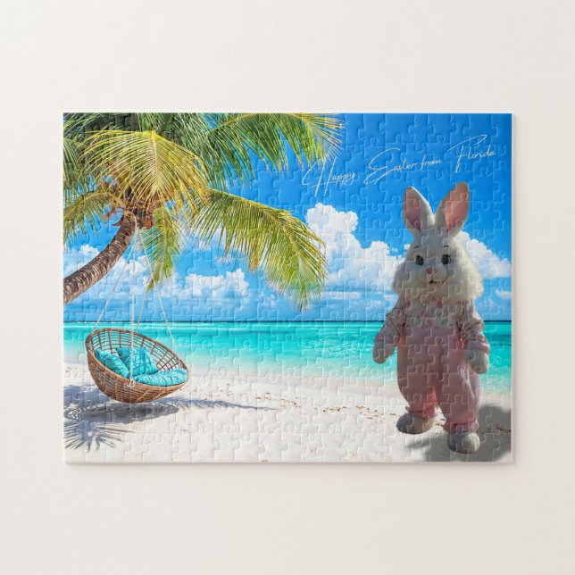 Happy Easter from Florida Beach with Easter Bunny Pussel (Horisontell)
