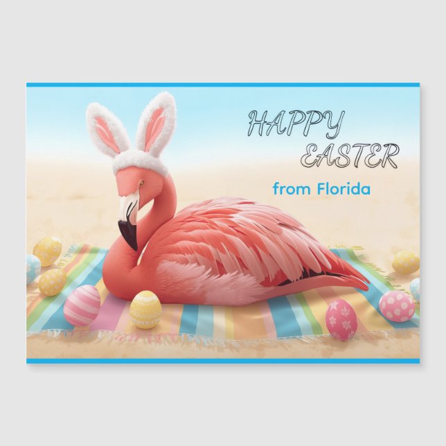 Happy Easter from Florida Flamingo Magnetic Card (Framsida)