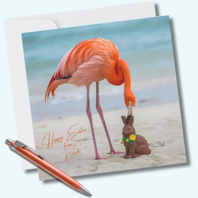Happy Easter from Florida Flamingo on Beach Julkort (Skapare uppladdad)