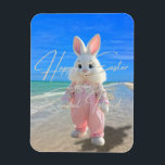 Happy Easter from Sanibel Island Florida Beach Magnet<br><div class="desc">Happy Easter Florida Style! The design on this tropical-themed holiday magnet features an original photograph of a Sanibel Island Florida beach with its calm turquoise ocean, azure blue sky, and shell-laden sandy beach. (Photographed by Glenda Motsavage in painting mode.) A life-size Easter bunny decked out in pretty pastel pink completes...</div>