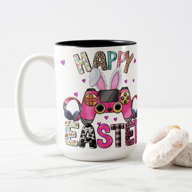 Happy Easter Gamer Video Game Controller Bunny Ear Två-Tonad Mugg (Med munk)