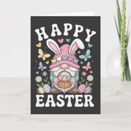 Happy Easter Gnome With Bunny Ears Colorful Eggs  Kort