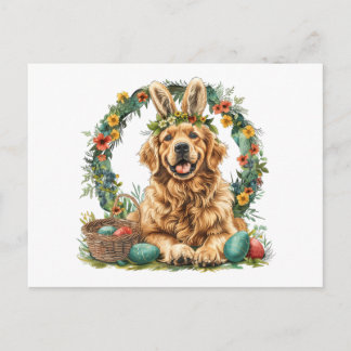 Happy Easter Golden Retriever Dog Bunny Ears Vykort