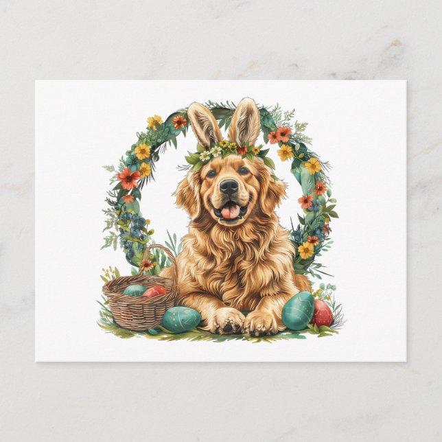 Happy Easter Golden Retriever Dog Bunny Ears Vykort (Framsida)