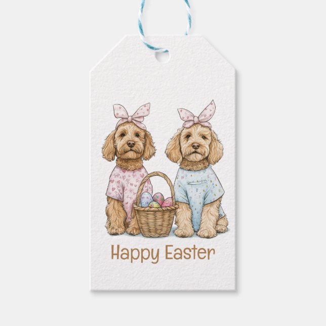 Happy Easter Goldendoodle Dogs Presentetikett (Framsidan)