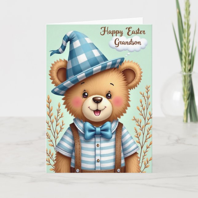 Happy Easter Grandson Bear Card Kort (Framsida)