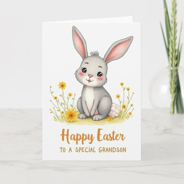 Happy Easter Grandson Cute Bunny Card Kort (Framsida)