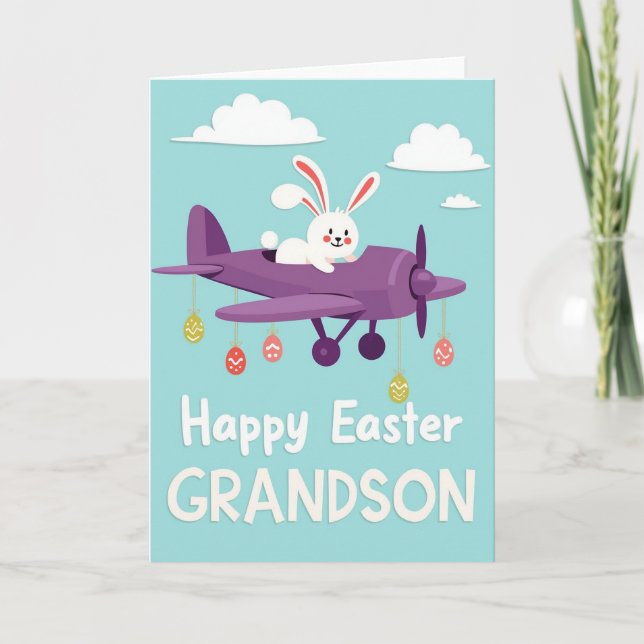 Happy Easter Grandson Fun Plane Card Kort (Framsida)