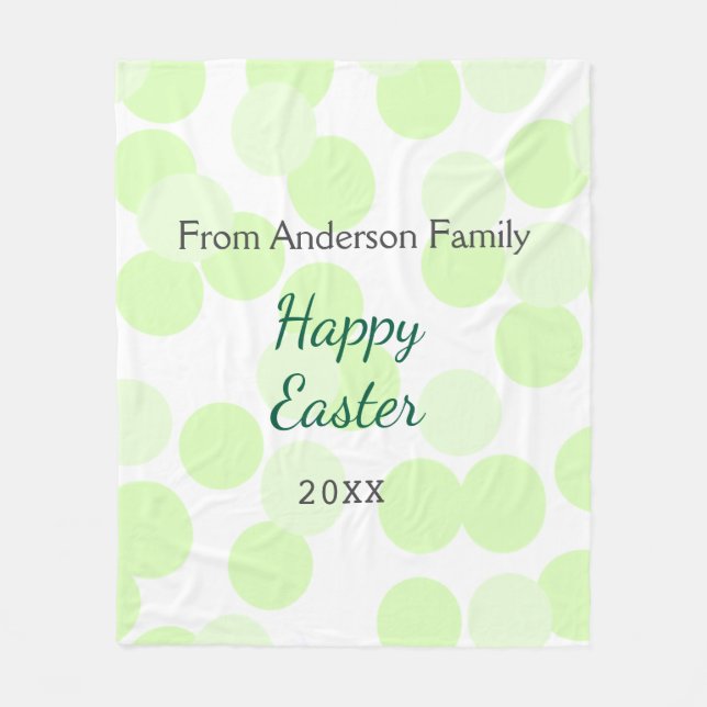 Happy Easter gray green polka dots family name Fleecefilt (Framsidan)