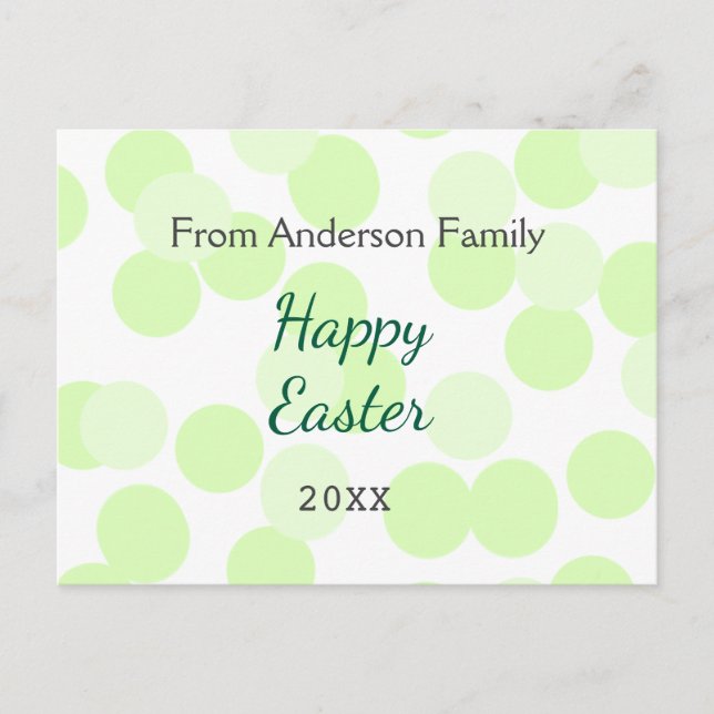 Happy Easter gray green polka dots family name Helg Vykort (Framsida)