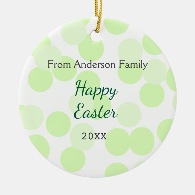 Happy Easter gray green polka dots family name Julgransprydnad Keramik (Framsidan)