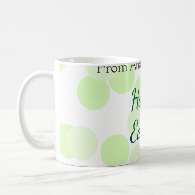 Happy Easter gray green polka dots family name Kaffemugg (Vänster)