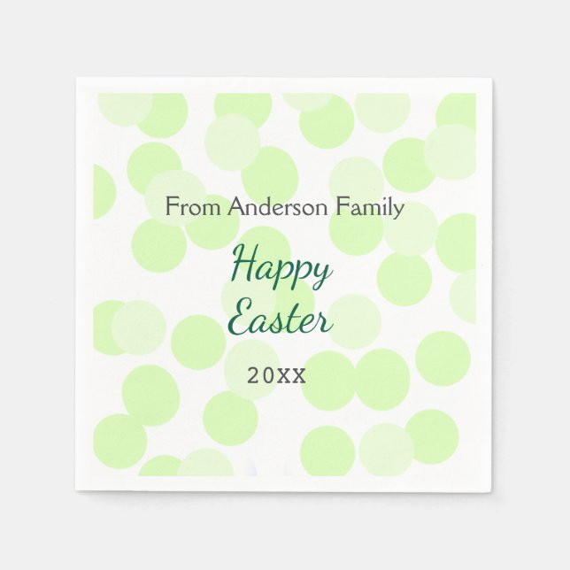 Happy Easter gray green polka dots family name Pappersservett (Framsidan)