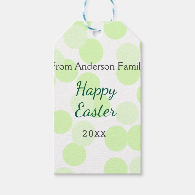 Happy Easter gray green polka dots family name Presentetikett (Framsidan)