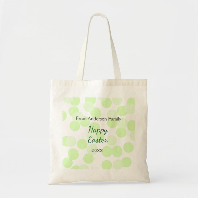 Happy Easter gray green polka dots family name Tygkasse (Framsidan)