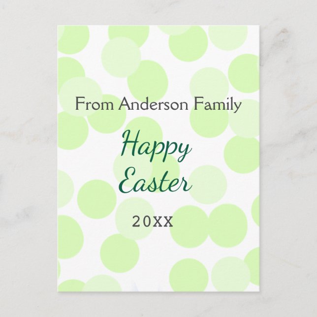 Happy Easter gray green polka dots family name Vykort (Framsida)
