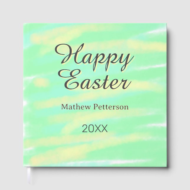 Happy Easter green yellow pastel gray name year  Gästböcker (Framsida)
