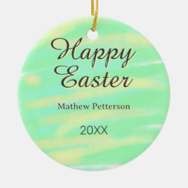 Happy Easter green yellow pastel gray name year  Julgransprydnad Keramik