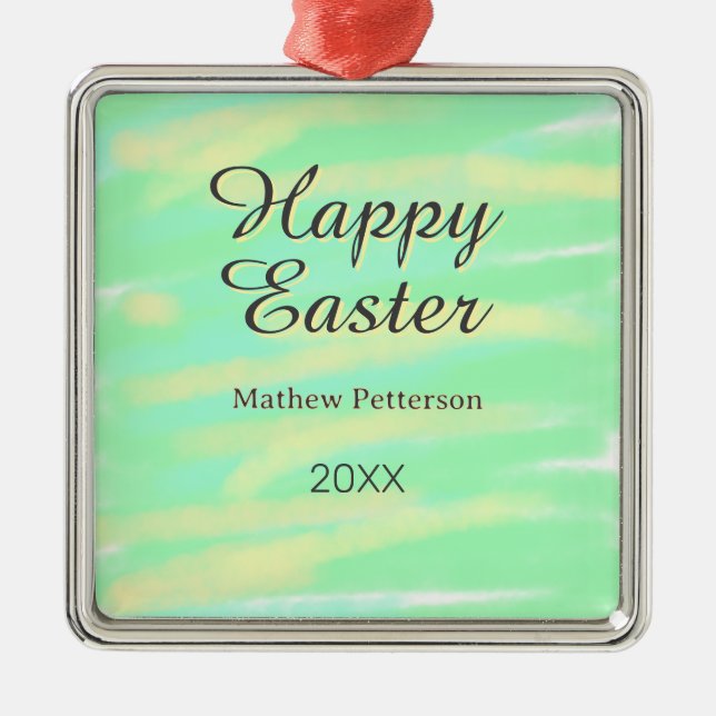 Happy Easter green yellow pastel gray name year  Julgransprydnad Metall (Framsidan)