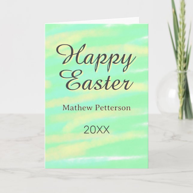 Happy Easter green yellow pastel gray name year  Kort (Framsida)