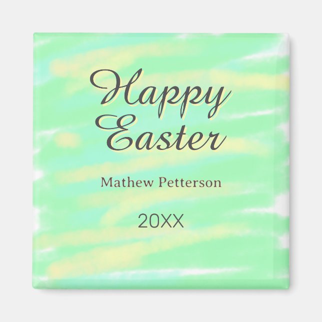 Happy Easter green yellow pastel gray name year  Magnet (Framsidan)