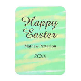 Happy Easter green yellow pastel gray name year  Magnet