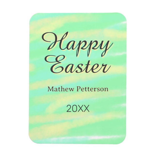 Happy Easter green yellow pastel gray name year  Magnet (Vertikal)