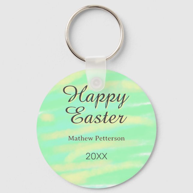 Happy Easter green yellow pastel gray name year  Nyckelring (Framsida)