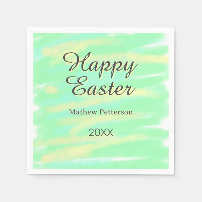 Happy Easter green yellow pastel gray name year  Pappersservett (Framsidan)