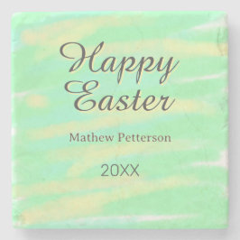 Happy Easter green yellow pastel gray name year  Stenunderlägg