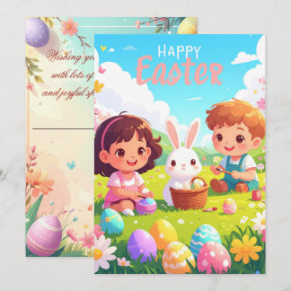 Happy Easter Greeting Card – Cute Bunny Easter Egg Julkort