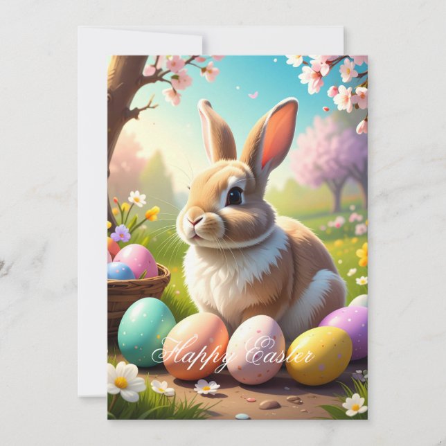 Happy Easter Greeting Card – Cute Bunny Easter Egg Julkort (Framsida)